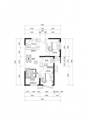 80平米兩室一廳房屋戶型設(shè)計圖