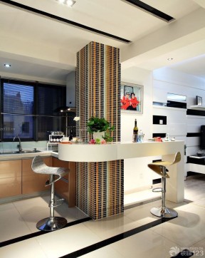 最新90平米两室两厅厨房吧台设计装修方案 