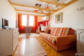 50平米一室一厅小户型橙色窗帘装修装饰样板效果图片