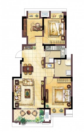 120平方三室一厅平面图图片2023