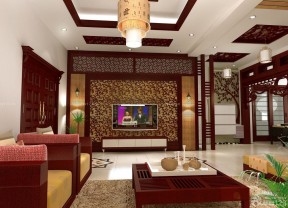 80平米小户型电视背景墙装修效果图 中式家装风格