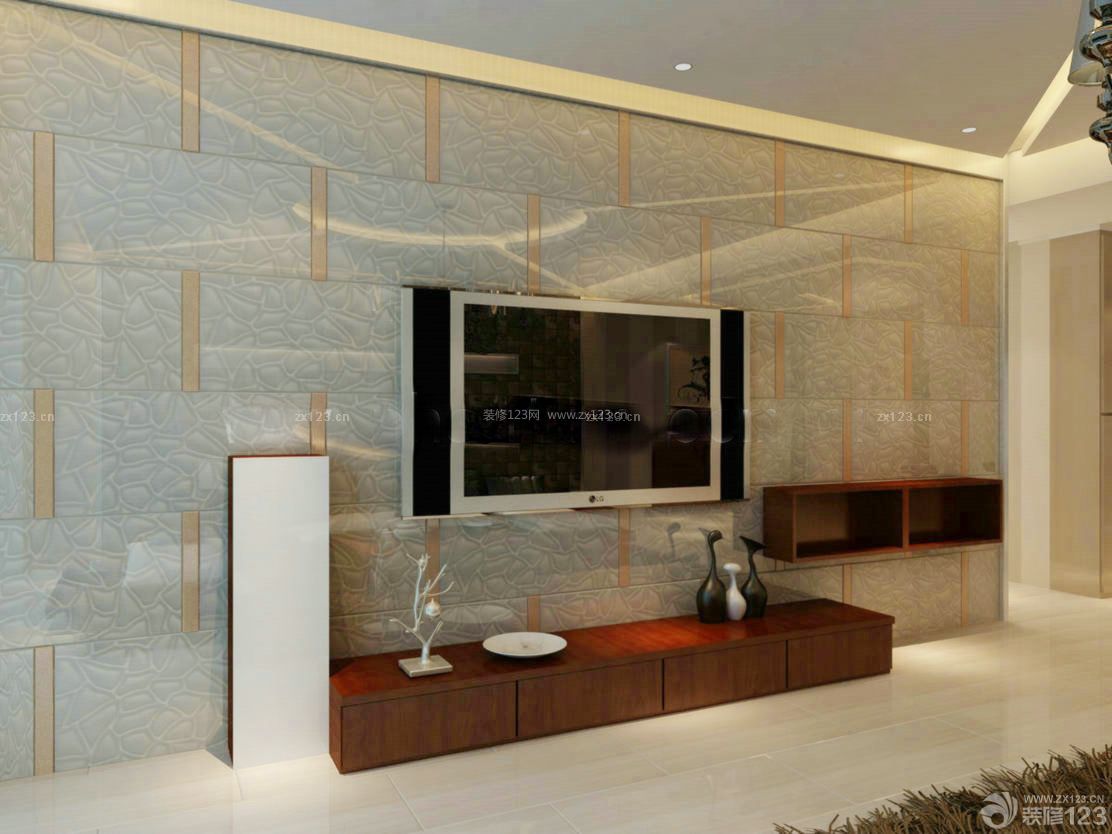 现代客厅玻璃电视背景墙装修效果图片