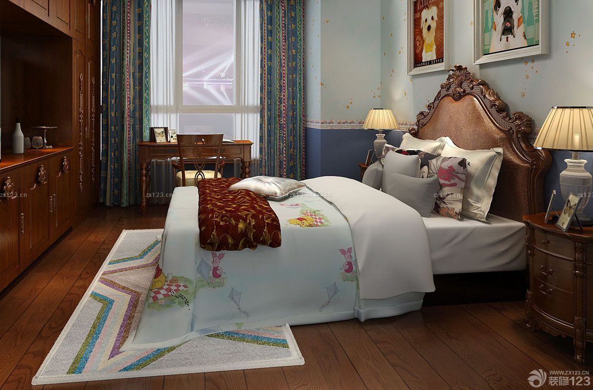 美式家装卧室床头背景墙效果图