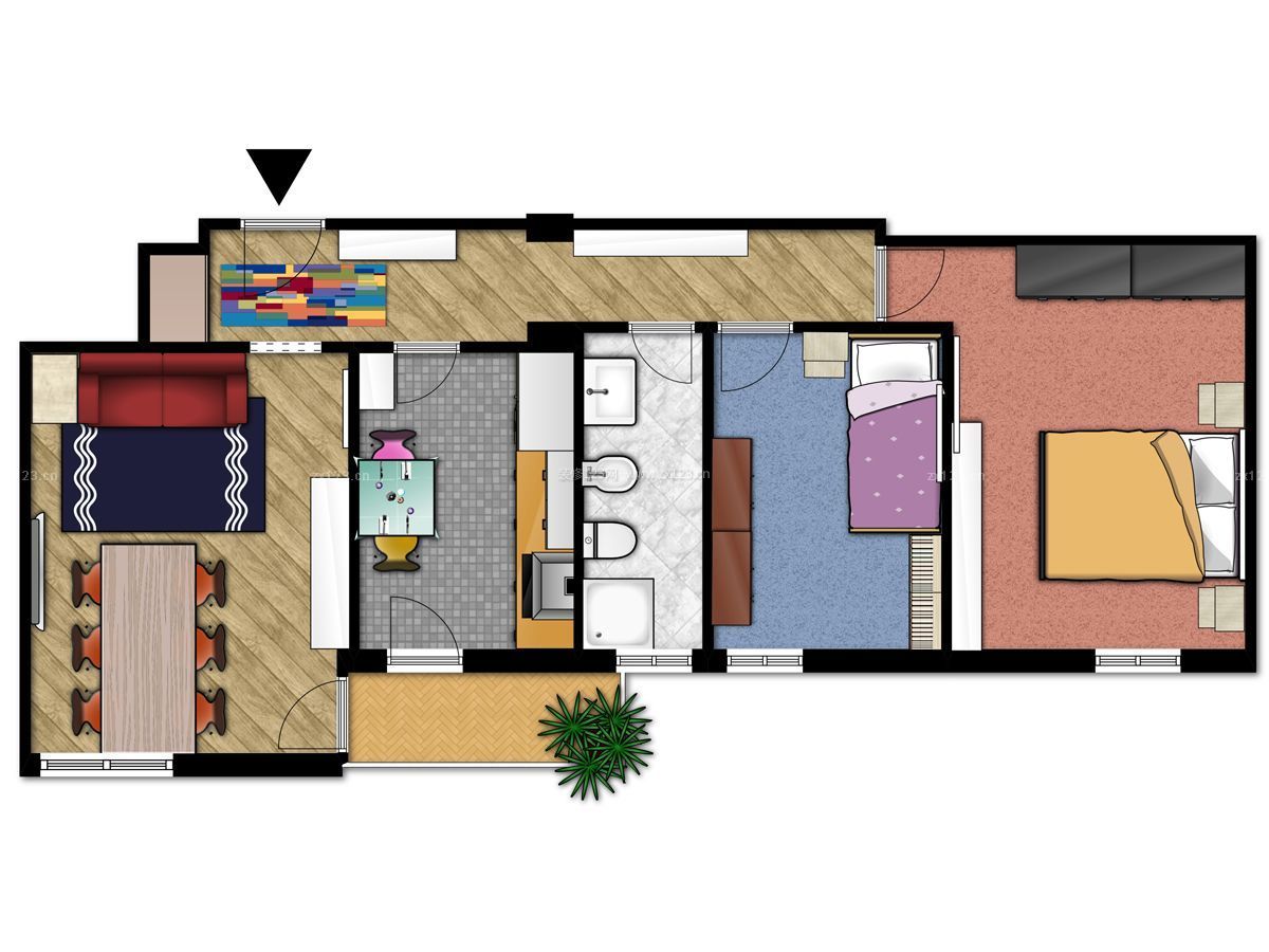60平方小户型两居装修平面效果图