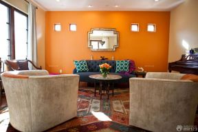 70平米小户型客厅装修效果图 橙色墙面装修效果图片