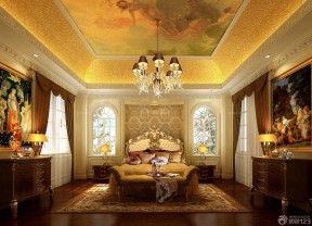 世界豪华别墅卧室床头背景墙装修效果图片