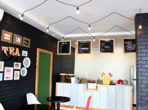 奶茶店装修图 墙砖背景墙