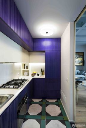 70平米小户型地中海风格装修 紫色橱柜装修效果图片