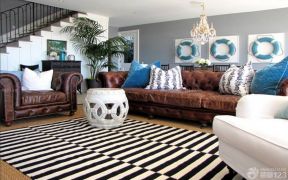 现代家装客厅真皮沙发装修设计效果图片