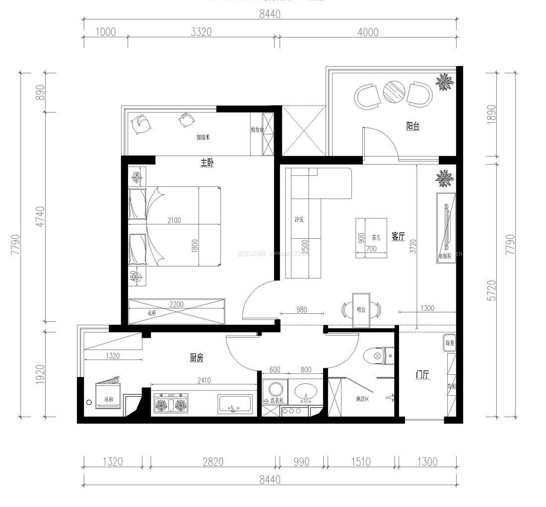 70平小户型单身公寓设计平面图