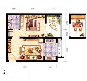 经典70平小户型一居室户型平面图