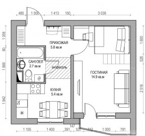 60平米小户型酒店式公寓设计平面图