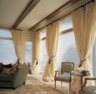 现代欧式风格客厅纯色窗帘装修效果图片