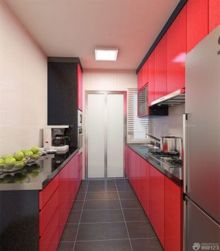 绚丽交换空间一室一厅红色橱柜装修效果图片