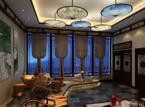 中式茶楼室内窗户设计效果图图片2023
