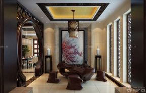 中式客厅异形茶几装修效果图片
