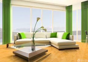 交换空间客厅绿色窗帘装修效果图片