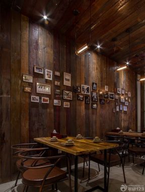 小饭店室内木质背景墙装修效果图片