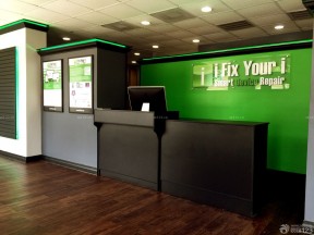 公司前台背景墙 绿色墙面装修效果图片