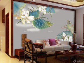 手绘沙发背景墙 60平米中式小户型装修效果图