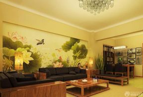 中式风格手绘沙发背景墙欣赏