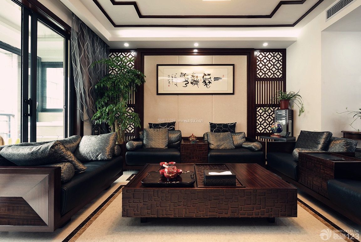 现代中式客厅十字绣装修效果图