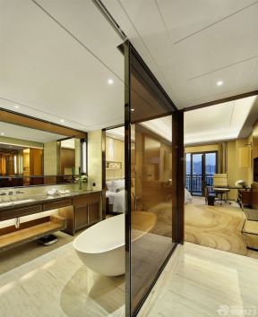 现代宾馆装修图 浴室玻璃隔断效果图