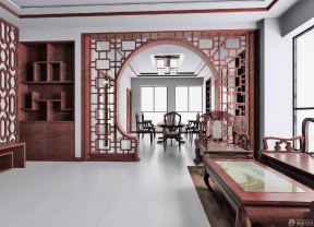 简中式客厅镂空雕花隔断图片