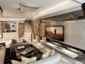 现代简约电视背景墙效果图 跃层式住宅