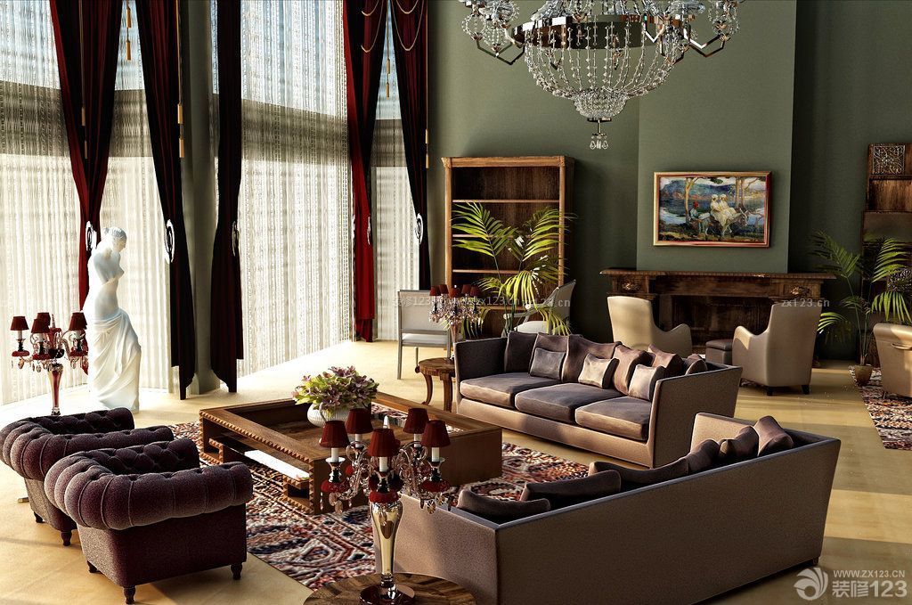 欧式风格客厅沙发摆放装修装潢效果图片