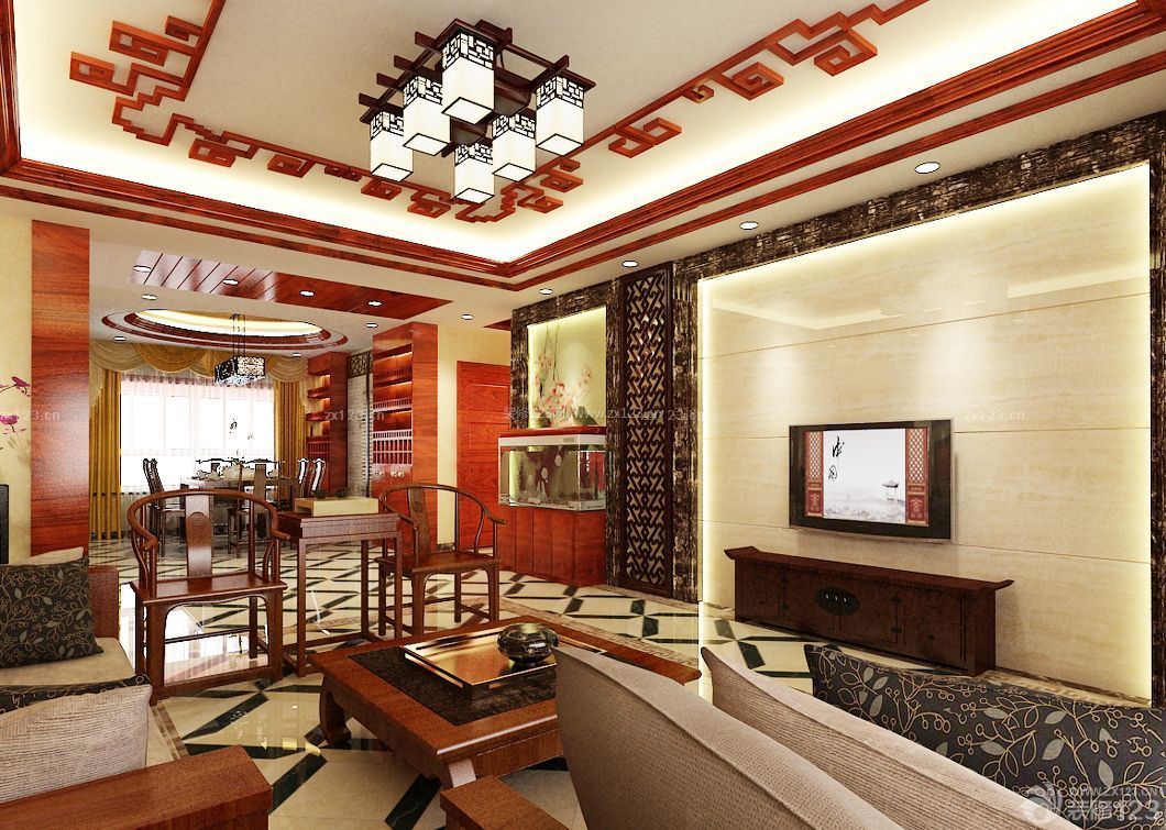 中式风格客厅背景装修效果图片