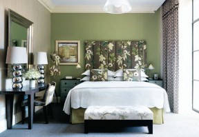 卧室背景墙装修效果图 绿色墙面装修效果图片