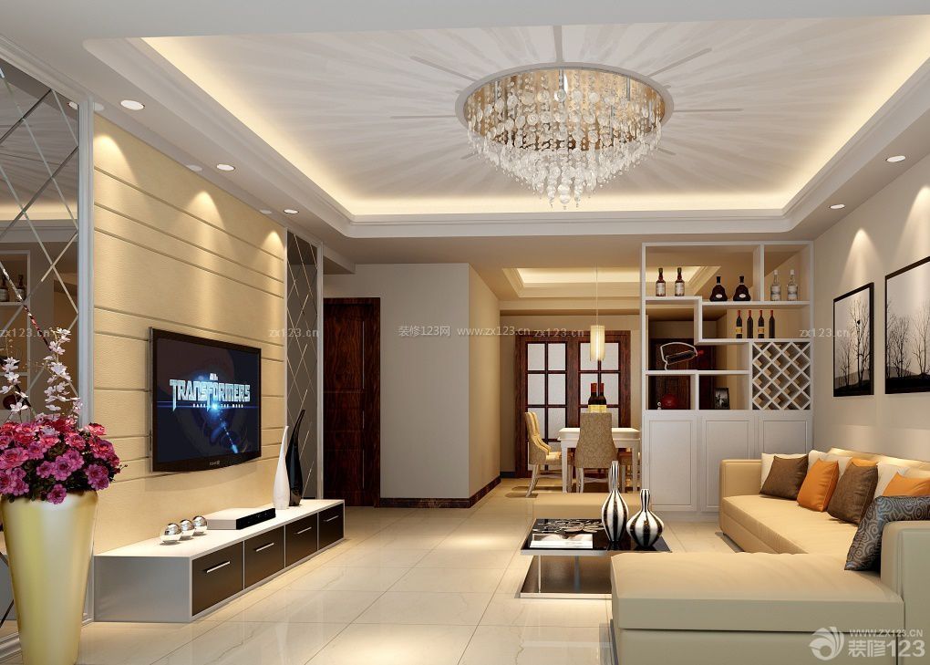 现代中式家装客厅水晶灯图片
