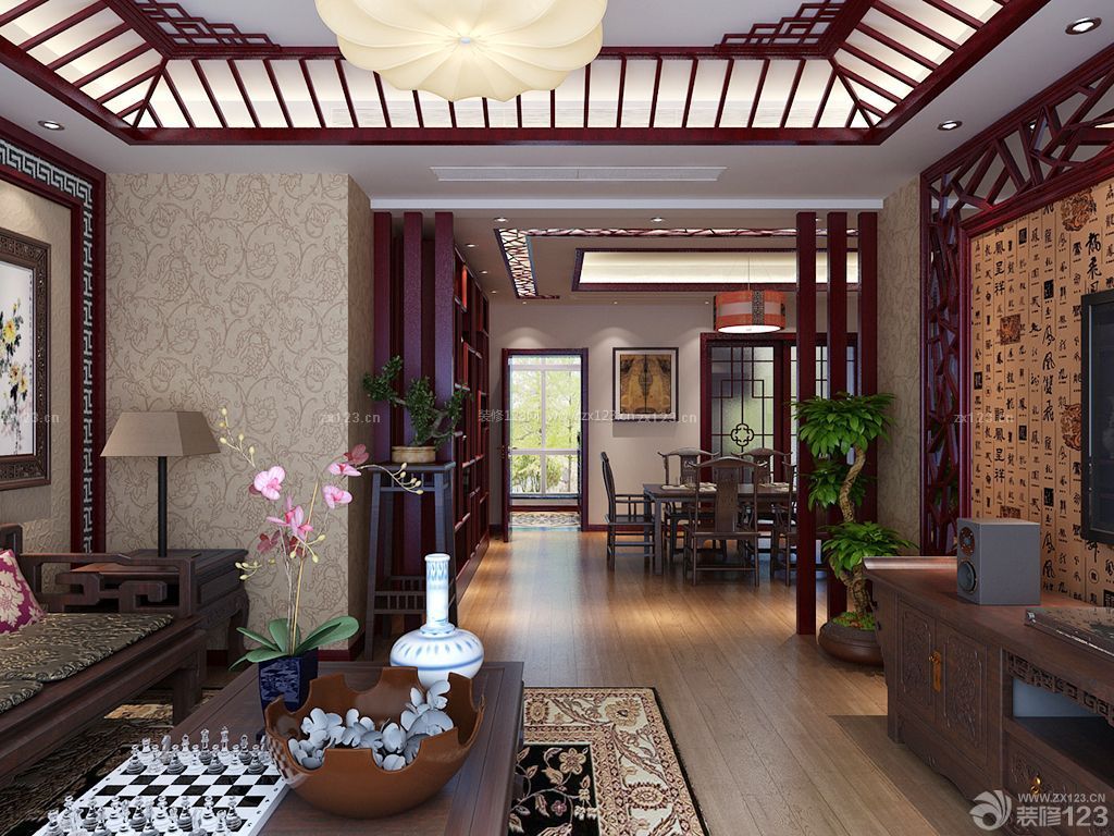 中式别墅客厅屏风隔断设计图