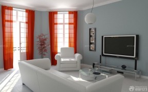 简约客厅橙色窗帘装修效果图片