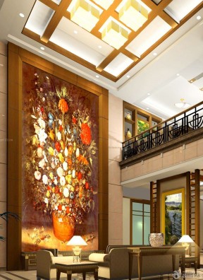 现代别墅设计客厅装饰油画效果图