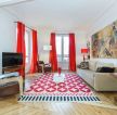 创意客厅色彩搭配红色窗帘装修效果图片