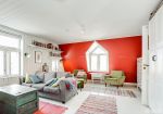 简单客厅色彩搭配红色墙面装修效果图片