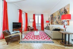 客厅色彩搭配 红色窗帘装修效果图片