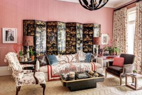 温馨客厅色彩搭配粉色墙面装修效果图片