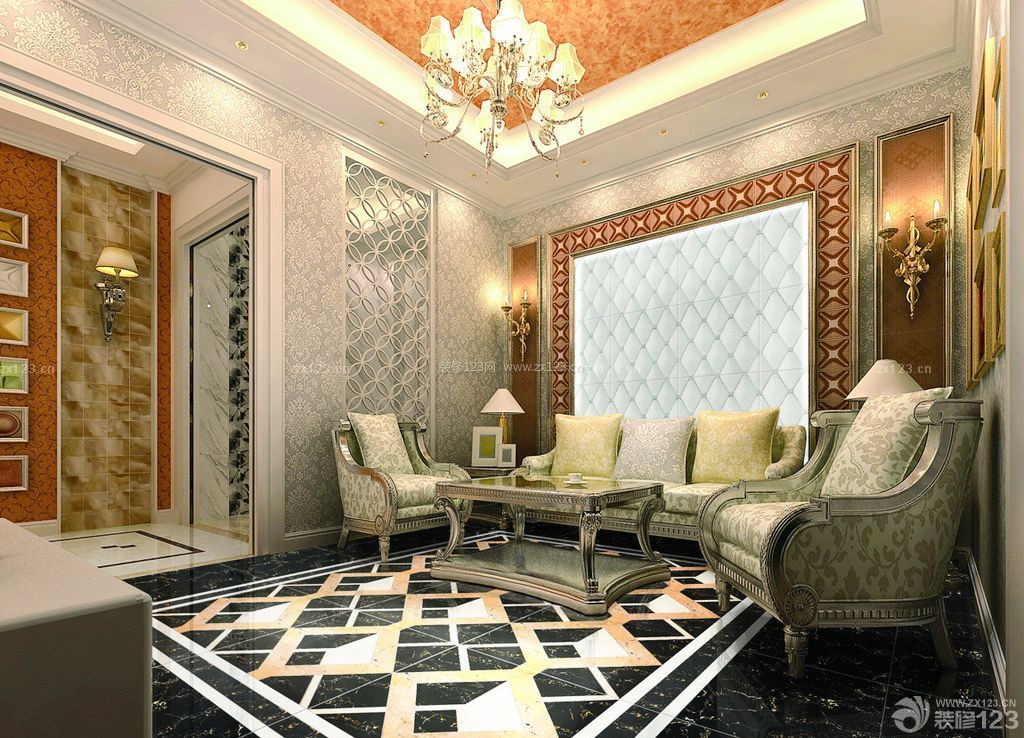 欧式家装客厅地板砖效果图