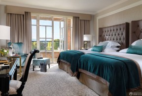 宾馆房间装修效果图 纯色窗帘装修效果图片