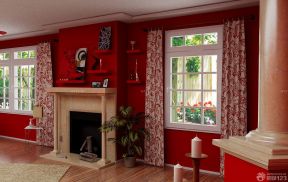 红色墙面装修效果图片 家装客厅设计效果图