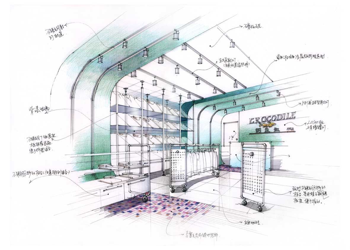 服裝展廳內(nèi)部設(shè)計(jì)手繪效果圖