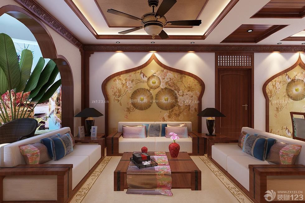 中式古典客厅沙发背景墙效果图