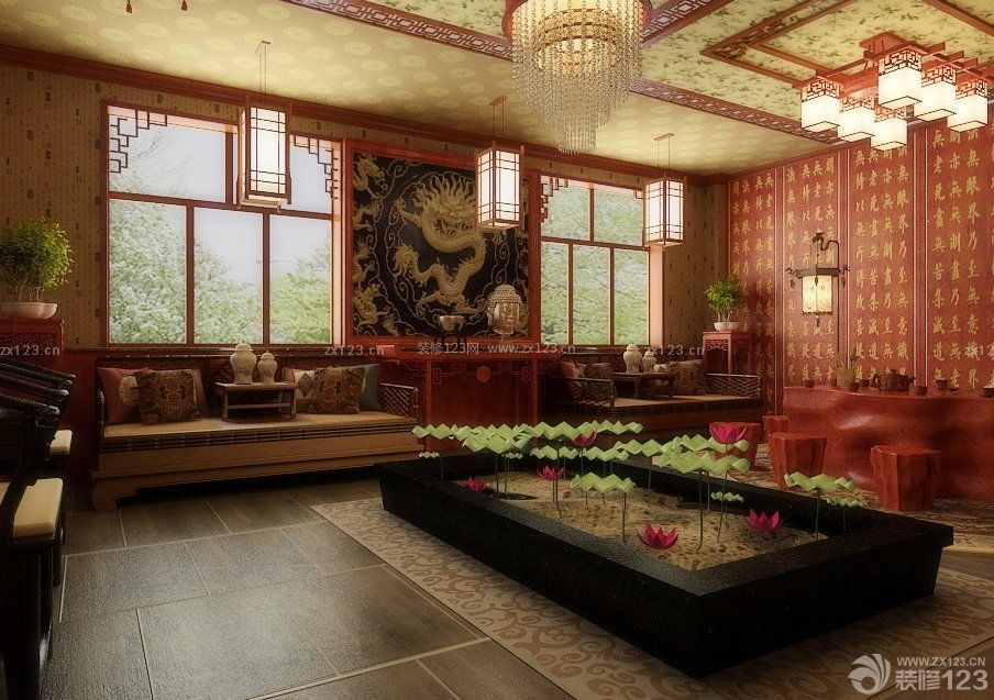 最新中式茶楼室内设计装修效果图图片