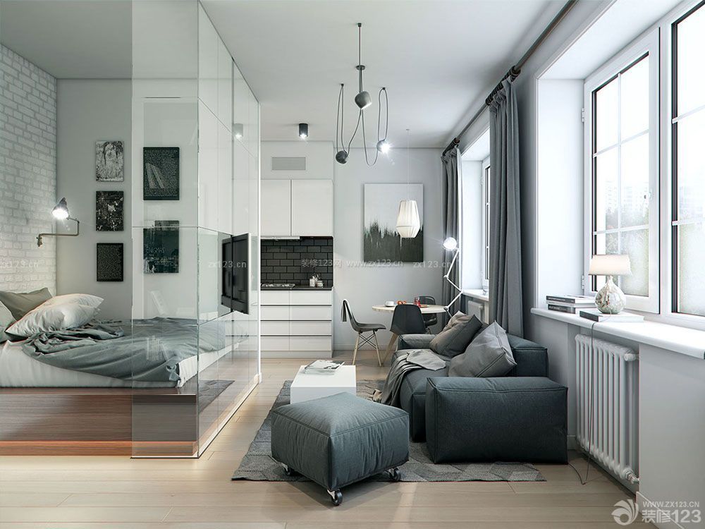 60平米小户型客厅卧室玻璃隔断设计图