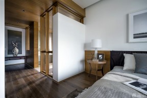 现代卧室深褐色实木地板装修效果图片