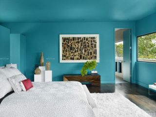 130平米复式卧室蓝色墙面装修效果图片