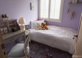 简约美式卧室紫色墙面装修效果图片